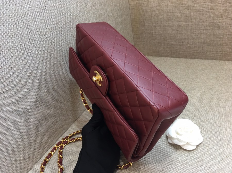 Medium Classic Flap Lambskin Bag AO1112 Dark Red/Gold